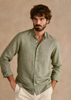 Sezane Chemise Benny Coton Lin- Chemises col mao|Chemises rayures