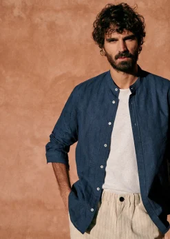 Sezane Chemise Benny Coton Lin- Chemises col mao|Chemises rayures