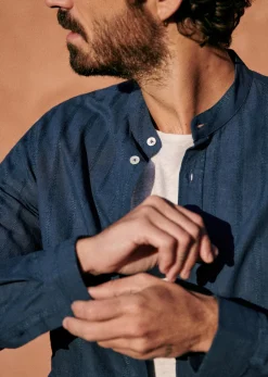 Sezane Chemise Benny Coton Lin- Chemises col mao|Chemises rayures