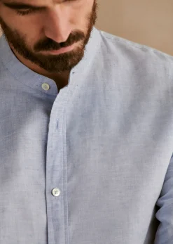 Sezane Chemise Benny Coton Lin- Chemises col mao|Chemises rayures
