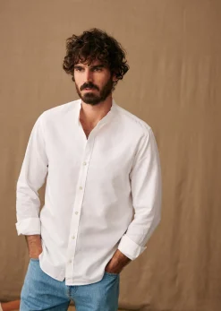 Sezane Chemise Benny Coton Lin- Chemises col mao|Chemises rayures