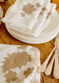 Sezane Set De 4 Serviettes - Fleurs Brodées- Les Tissus|La Vaisselle