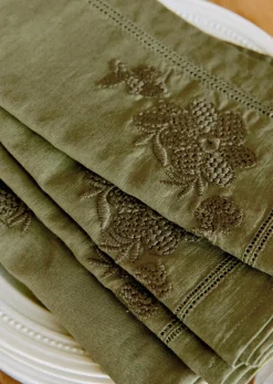 Sezane Set De 4 Serviettes - Fleurs Brodées- Les Tissus|La Vaisselle