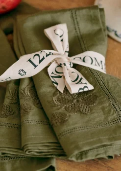 Sezane Set De 4 Serviettes - Fleurs Brodées- Les Tissus|La Vaisselle
