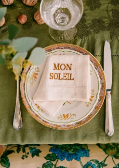 Sezane Set De 4 Serviettes - Les Mots Brodés- Les Tissus|La Vaisselle