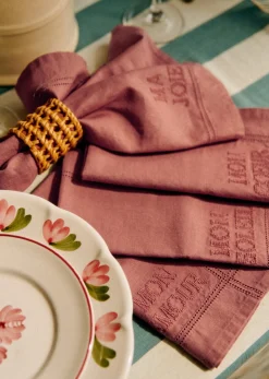 Sezane Set De 4 Serviettes - Les Mots Brodés- Les Tissus|La Vaisselle